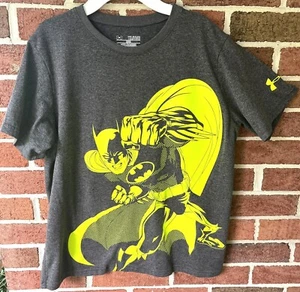 UNDER ARMOUR BATMAN TEE SHIRT Youth XL Gray Yellow Halloween SS DC Comics T  - Picture 1 of 5