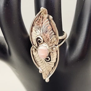 Navajo Ring Ella Cowboy E Oval Handmade Mother Of Pearl Sterling Silver Sz 8 - Picture 1 of 10