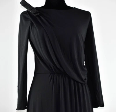 Vestido Armani Talla 8 Negro Elástico Vaina Acanalado Recogido Estrás Arco Italia Foto 1 de 4