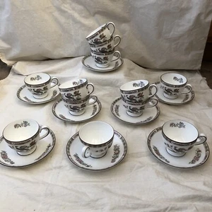 WEDGWOOD Bone China Kutani Crane 12 Footed Leigh Style Tea Cups + 8 Saucers - Picture 1 of 20