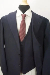 Orazio Luciano Solid Navy Blue Wool 3 Pc Suit Jacket Pants Vest Sz 48 BRAND NEW - Picture 1 of 11