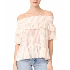 Top Ulla Johnson Talla 4 Rosa Blanco Rayas Calado Fuera del Hombro - Imagen 1 de 7