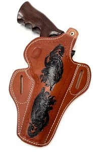 For COLT ANACONDA .44 MAG 6," Right Hand Tooled Leather Thumb Break Belt Holster - Picture 1 of 9
