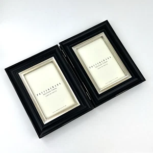 Pottery Barn Black Wood Standing 2 Openings Folding Heirloom Photo Frame 4x6 In - Picture 1 of 4