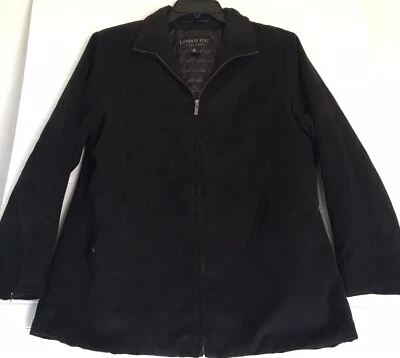 London Fog Mens Medium All Weather Suede Jacket Zippered Cuffs Black Full Zip - Image 1 of 4