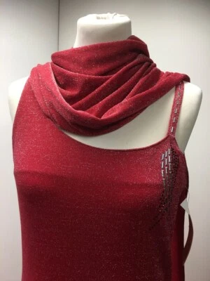 Vestido de noite feminino vintage anos 90 | Vestido coxo vermelho cereja feminino com xale  - Imagem 1 de 4