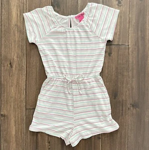 Mumu Coco Girls White Multicolor Striped Shorts Romper 8 - Picture 1 of 5