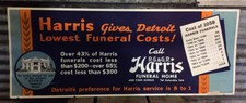 Ca Vintage Antiguidade #2 30s-40s Harris Funerária De Papelão sinal de publicidade 28"x11"
