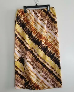 Marc New York Maxi Skirt Sz Small Yellow Brown High Slit Pull On Elastic Waist - Picture 1 of 11