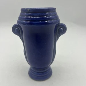 Vintage USA Brush Mini 4 5/8" Bud Vase Rose BLUE Scroll Handles Embossed Design - Picture 1 of 10