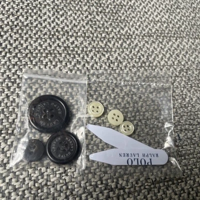 Set of 6 Ivory  / Brown  Replacement Buttons Collar Stiffeners (2) for Shirt  - Image 1 of 4