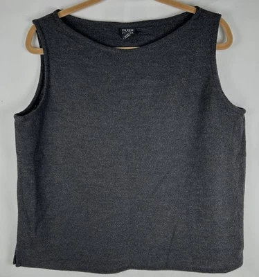 Eileen Fisher 深灰色 100% 羊毛方格背心无袖上衣,尺寸 L — 第 1/4 张图片