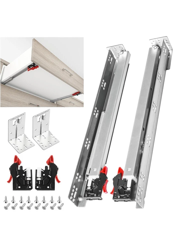 1 Pair Undermount Drawer Slides 9 12 15 18 21 24 Inch Soft Close 80 Lb Load Capa - Image 1 of 1