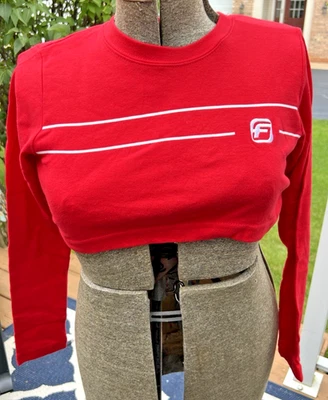 Vintage FUBU Sports Red Long Sleeve Cropped Top Hip Hop Streetwear Sz L - Image 1 of 4