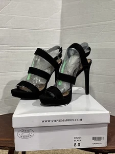 Women's Crush Black Sparkle Steve Madden Playform Heels Size 8 - Picture 1 of 11