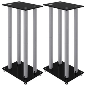 2 Pc Tempered Glass Speaker Stands | Aluminium, Cable Management, Non-Slip Base - Picture 1 of 8
