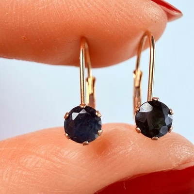 Brincos traseiros de ouro amarelo sólido 10K 0,40 TCW Sri Lanka azul escuro alavanca espinélio - Imagem 1 de 4