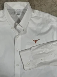 Texas Longhorns UT White Long Sleeve Button Down Oxford Cutter & Buck Shirt Bevo - Picture 1 of 11