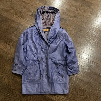 VTG Global Identity G-III Leather Coat Bomber Jacket Medium Blue *FLAWS* See Pic - Image 1 of 4