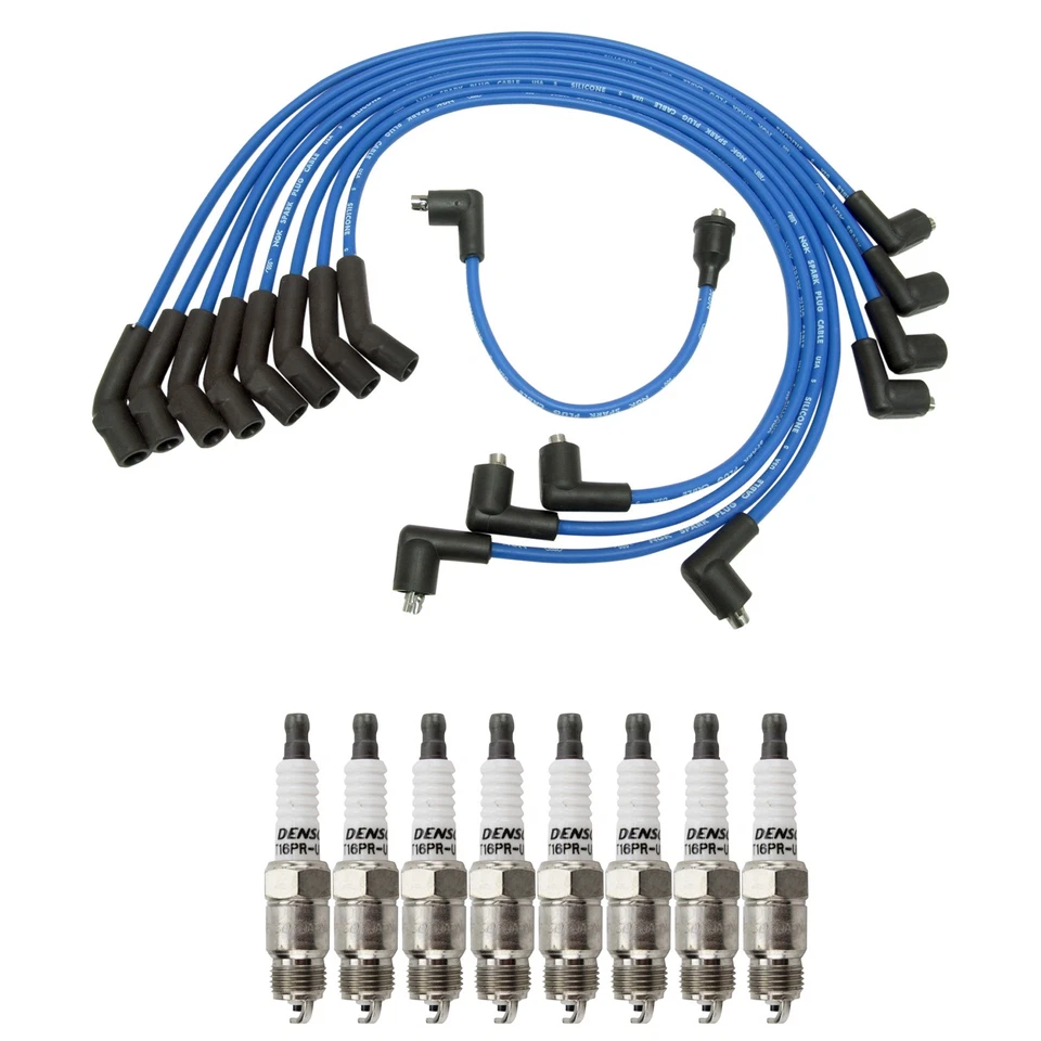 NGK Wire Set & Denso 8 Standard Spark Plugs Kit for Mercury Comet Monarch 5.0 V8 - Image 1 of 1