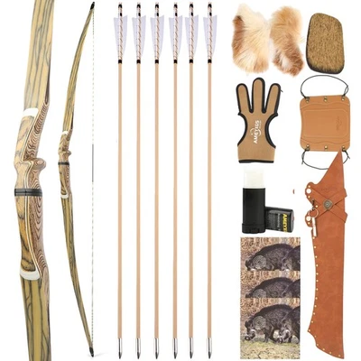 60" 62" 64" Takedown Longbow Kit 20-50lbs Wooden Traditional Bow Archery Hunting - Image 1 of 4