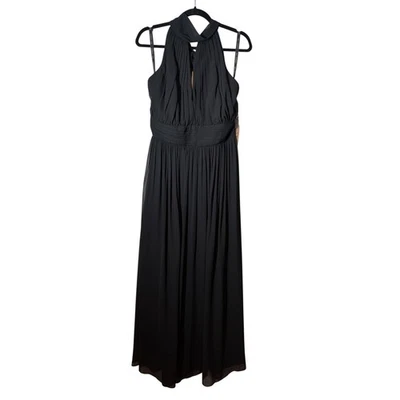 NWT Bill Levkoff Black Chiffon Halter Neck Maxi Dress Formal Gown 1503 Size 14 - Image 1 of 4