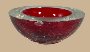 Murano Sommerso Bowl – Red Crackle Glass, Mid-Century Label - Picture 1 of 10