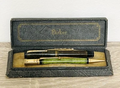 Винтажная перьевая ручка Parker Duofold Jr Lucky Curve 14K новый в коробке набор механических карандашей - Изображение 1 из 4