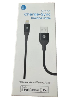 AT&T Charge-Sync Lightening USB Cable Braided 9 inches - Black - Image 1 of 2