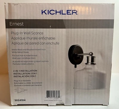 Kichler Ernest Plug-In Wall Sconce Matte Black Brushed Nickel Finish (5024104) - Image 1 of 4