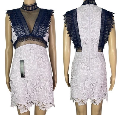New Topshop Crochet Lace Sheer Embroidered Lavender Blue Mini Dress Size 2 - Image 1 of 4