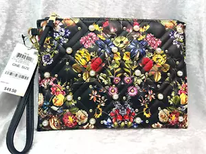 Macy's I.N.C. Clutch Bag Wallet Black Dutch Floral- Studs and Pearl Accents NWT - Picture 1 of 12