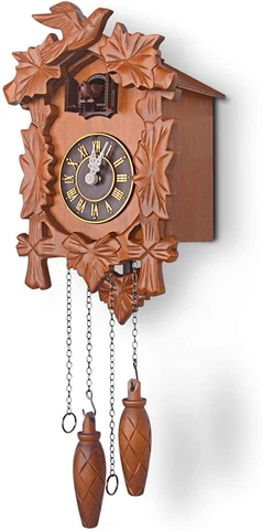 Handcrafted Wood Cuckoo Clock Battery Powered Brown NEW Cover