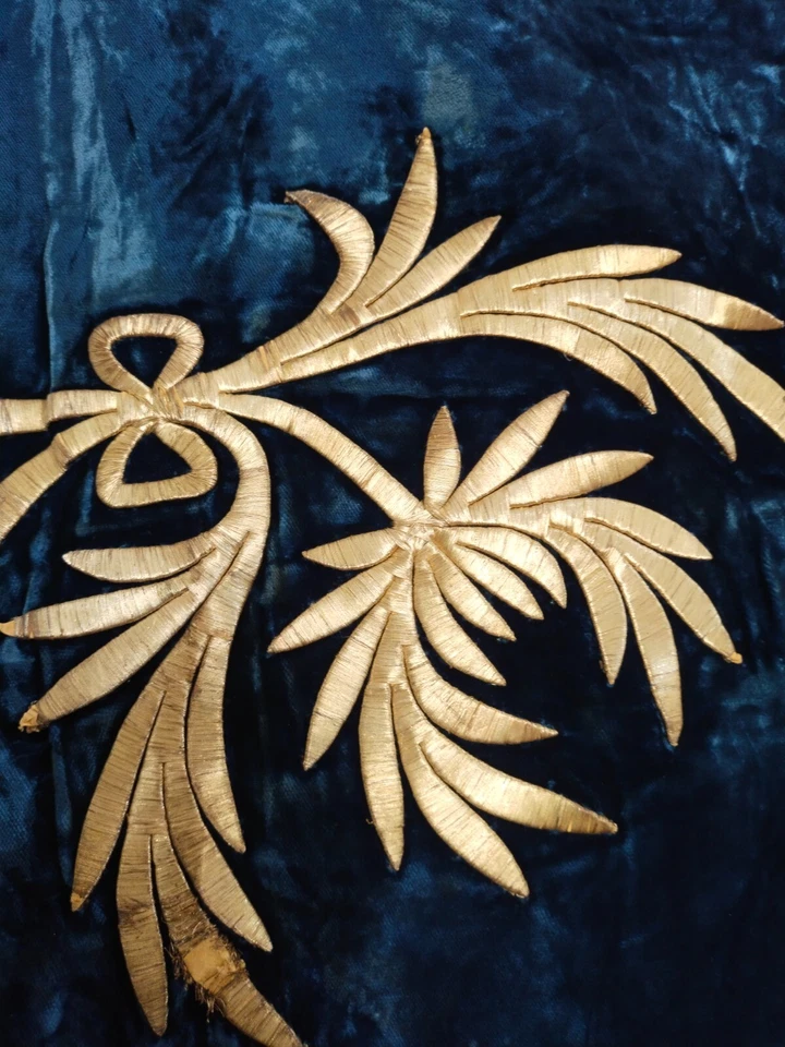 vintage beautiful metallic embroidery velvet textile needlework panel it1403 - Image 1 of 4