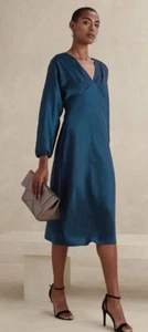 Banana Republic Factory Satin V-neck Midi Dress Plus Size 20 Teal NEW - Picture 1 of 10