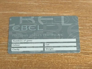 New! EBEL Swiss Diamond Watch Blank Precious Stones Certificate Card - Picture 1 of 2