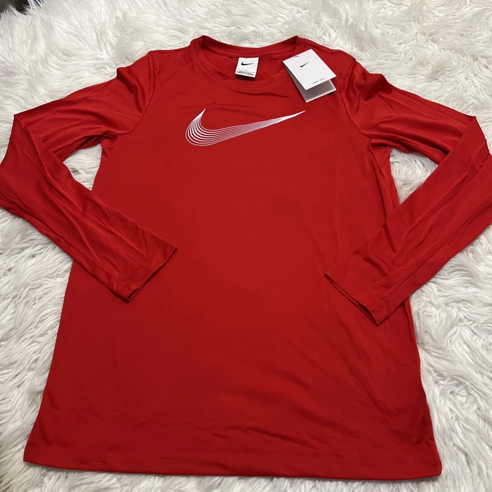Nike Red Big Boys Dri-Fit Long Sleeve Training Shirt - Large