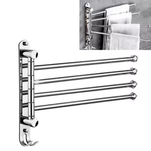 4-Arm Bathroom Swivel Towel Rack Stainless Steel Towel Bar Wall-Mounted Shelf - Picture 1 of 16
