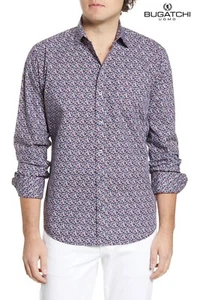 CAMICIA SPORTIVA BUGATCHI NUOVA CON ETICHETTE $179 STAMPA ASTRATTA L/S VESTIBILITÀ CLASSICA MULTI COTONE. TG L - Foto 1 di 9