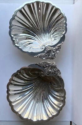 Pair Large 7”  Baroque by Wallace Silverplate Candy Nut Shell Dish #78 Wedding  - Image 1 of 4