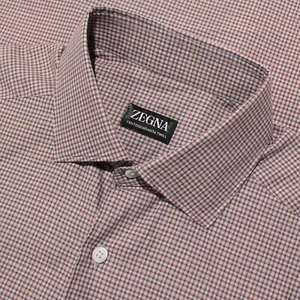 Zegna NWT Casual Button Down Shirt Size Medium in Orangey Brown/Gray Check - Picture 1 of 10