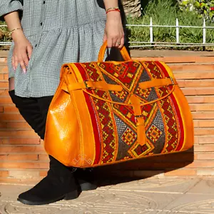 Bolso de viaje victoriano de cuero para alfombra - Bolso Kilim Weekender hecho a mano - Imagen 1 de 4