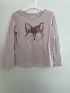 Jumping Beans Softest Tee Kids Girls Cute Floral Fox Long Sleeve Shirt Pink Sz 6 - Picture 1 of 7