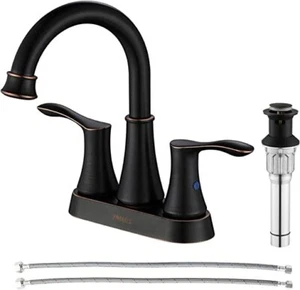 PARLOS Oil Rubbed 2-Handle Bathroom Sink Faucet High Arc Swivel Spout W/Drain - Picture 1 of 4