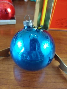 Vtg Mercury Glass Shiny Brite USA Solid Blue Christmas Tree Holiday Ornament - Picture 1 of 8