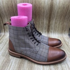 Taft Jack London Boots Men's Size 11 Gray Brow Plaid Leather Shoes Ankle Boots