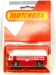 Matchbox Lesney Superfast 65 Airport Coach in rosso, rovescio "TWA", etichette, moc! - Foto 1 di 4