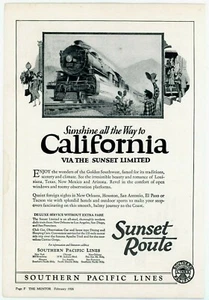 Southern Pacific Sunset 1926 California Anuncio Ruta Líneas Impresión Ferrocarril De Colección - Imagen 1 de 4
