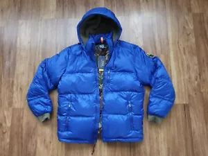 Polo Ralph Lauren Hooded Down Jacket Sportsmen 750 Fill Blue/Camo Sherpa Hood - Picture 1 of 8