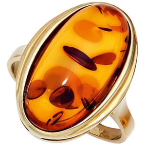 Anillo de mujer JOBO 375 oro amarillo 1 ámbar cabujón naranja ámbar oro - Imagen 1 de 1